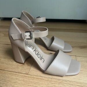 Calvin Klein Tan Heeled Sandals with Block Heel